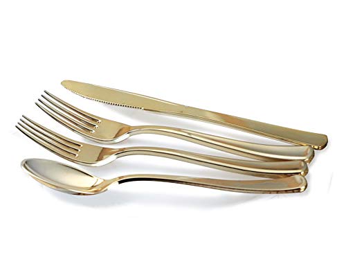 OCCASIONS Disposable Plastic Plates for 120 Guests (960 Piece (120 Guest) / J. Imperial Ivory & Gold)