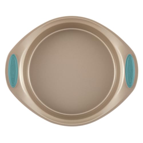 Cucina Bakeware Set Includes Nonstick Bread Baking Cookie Sheet and Cake Pans (5 Piece / Latte Brown with Agave Blue Grips)