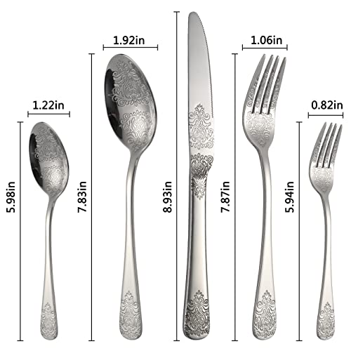 Silverware Set Stainless Steel Heavy Duty Flatware Cutlery Set for 4 Kitchen Utensil Tableware Sets Include Knives Forks Spoons for Kitchen Home Restaurant (Silver 20)