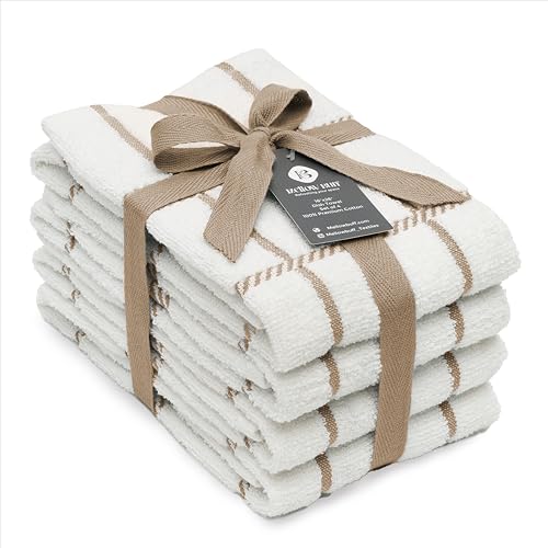 100% Cotton Terry Dish Towels (Dish Towel - 4 pack(Checks) / Tan)