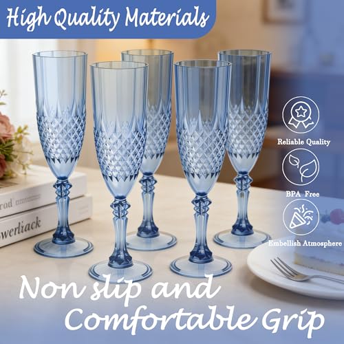 12 Pack Plastic Champagne Flutes (Blue)