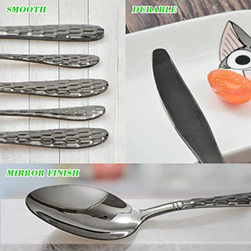 Hammered Silverware Set for 4 (Black)