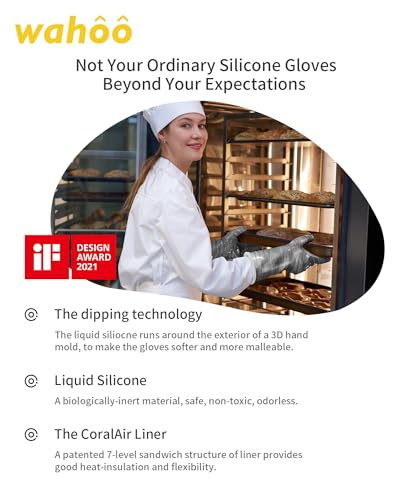 wahoo 12 Inch Liquid Silicone Oven Mitts (Gray / XL/10)