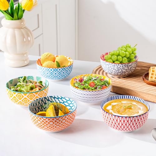 11 Oz Ceramic Small Dessert Bowls Set of 6 (Assorted Colors / 11oz)