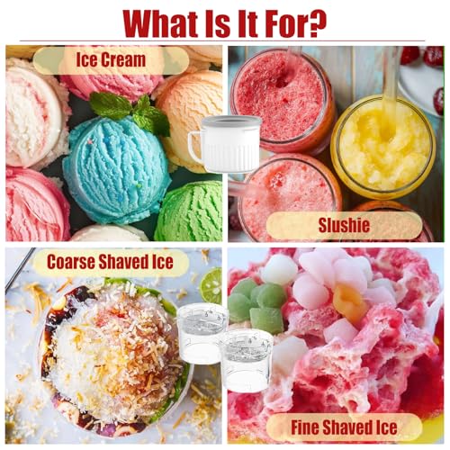 Shaved Ice Attachment and 1 Pack Ice Cream Maker Attachment Set Fit for KitchenAid Stand Mixer (1 x ice cream + 1 x shaved ice / Mat White)