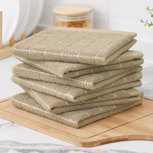 100% Cotton Terry Kitchen Dish Cloths (Tan / 12 X 12 - 8 Pack)