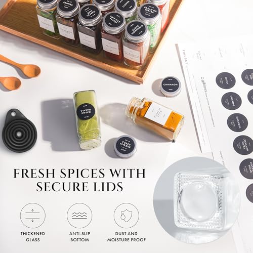 Thick Glass Spice Jars With Airtight Lids And Labels 4oz 24 Pack
