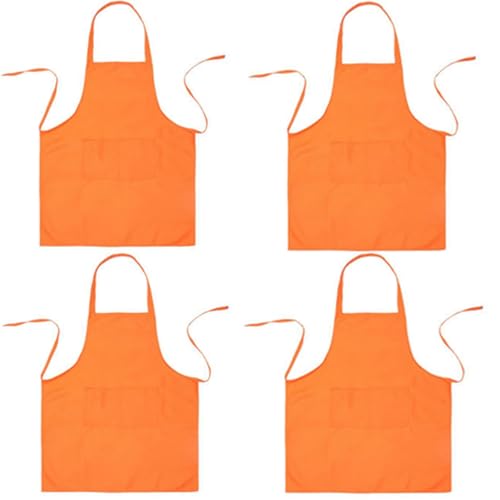 4 Pack Bib Chef Apron (2 pockets -Long (4 packs) / Orange)