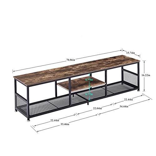 TV Stand for Televisions up to 80 Inch 70" Entertainment Center with Open Storage Shelves for Living Room (Brown+metal / 70 Inches / N0 Power Outlets)