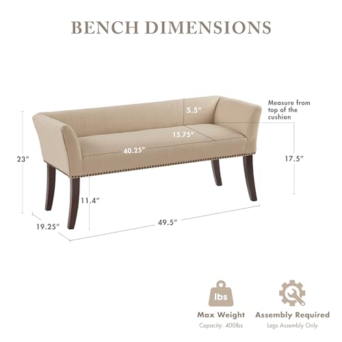 Accent Bench Upholstered with Nailhead Trim (Tan)