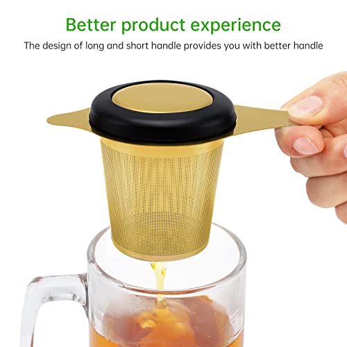 Two Pack Tea Infuser Basket Stainless Steel Tea Strainer Tea Filter With Small Strainer And Lid Tea Diffuser For Loose Tea Superior Brewing Experience (Two pack gold)