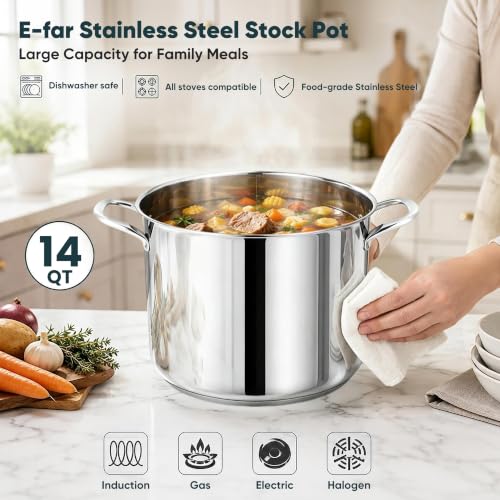 14 Quart Stainless Steel Stock Pot with Lid (14 Quarts)
