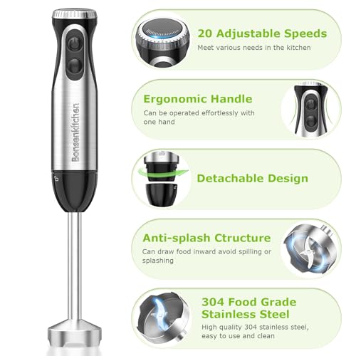 2-in-1 Immersion Handheld Blender with 20 Speeds & Turbo Mode (With 1 attachment)