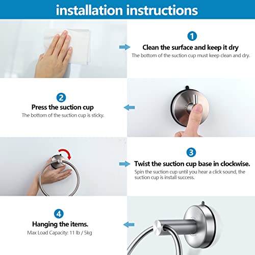 Suction Cup Hand Towel Ring Brushed Nickel Hand Towel Holder for Bathroom Wall SUS 304 Stainless Steel Kitchen Towel Hanger (Brushed Nickel - Style 2 / Style #04)