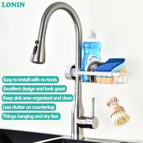 Sponge Holder Over Faucet Kitchen Sink Caddy Organizer (Chrome)