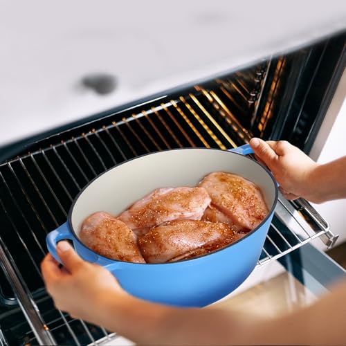 7 Quart Enameled Cast Iron Oval Dutch Oven Pot with Lid (Blue / 7QT)