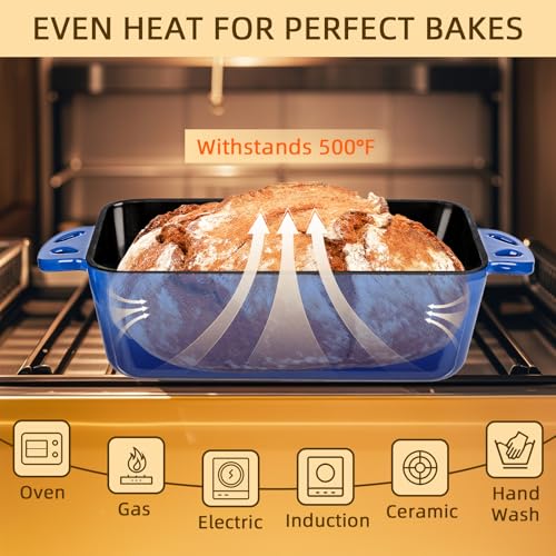 9x5 Enameled Cast Iron Loaf Pan with Lid (Blue)