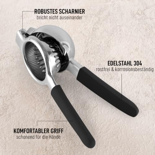 Zulay Lemon Squeezer Stainless Steel with Premium Heavy Duty Solid Metal Squeezer Bowl (Black Grip / Large)