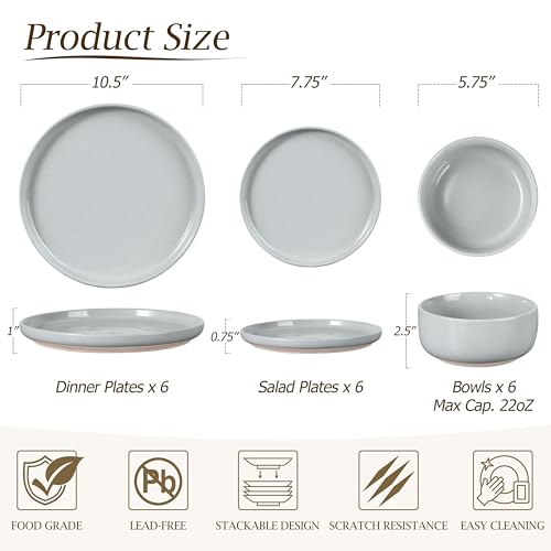 Porcelain Dinnerware Set for 6 (Glacier Gray)