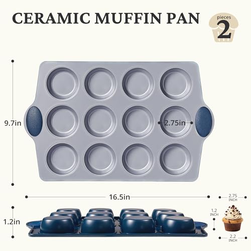 Ceramic Muffin Pan (Blue / 12 Cup Muffin Pan (2 pack))