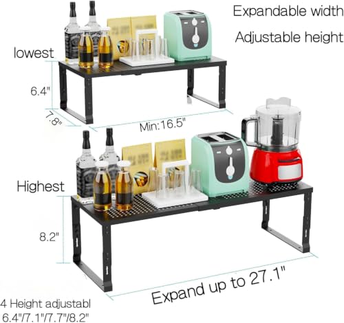 Heavy Duty Adjustable Metal Shelf Organizer (2 Packs/Black / M:7.8"D x 16.5"W x 8.2"H)