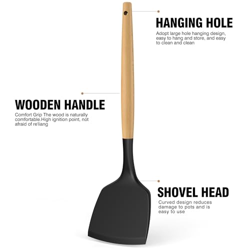 Silicone Cooking Utensils Set Utensil Sets (Black)