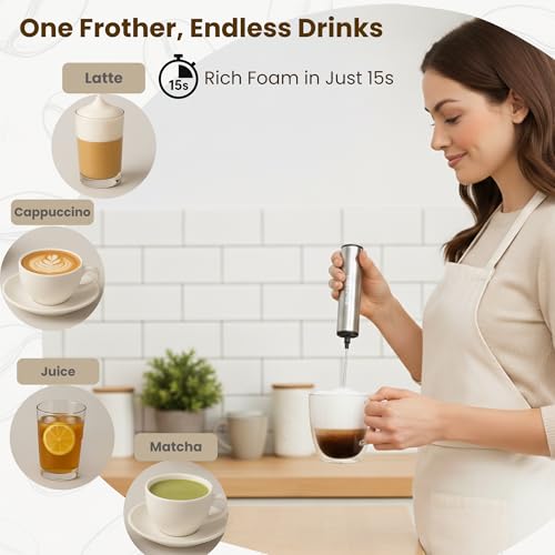 Milk Frother Rechargeable 3 Speed Electric Coffee Foamer for Travel (Silver 3 Whisk)