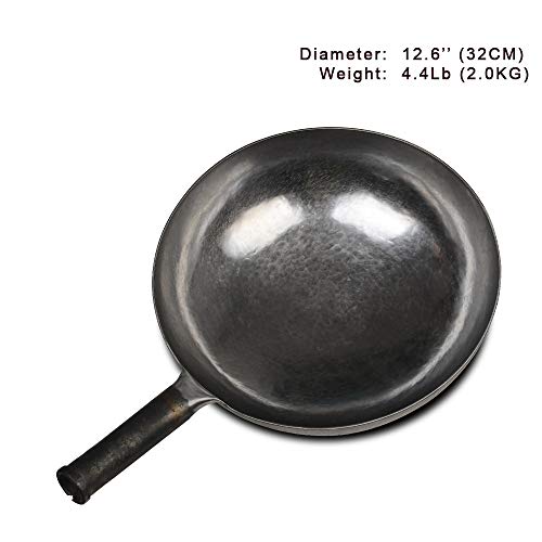 ZhenSanHuan Chinese Hand Hammered Iron Woks and Stir Fry Pans (32CM / Silver - Not Seasoned)