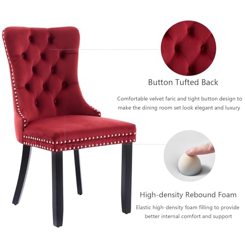 Wine Red Velvet Dining Chairs Set of 6 (Wine Red)