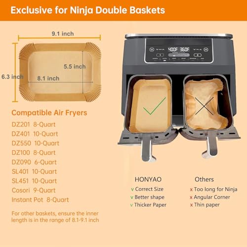 200pcs Rectangle Air Fryer Paper Liners (8.1 x 5.5 inch)