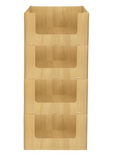 Wooden Stackable Storage Bins Open Front for Pantry Storage (4 Pack / Wood)