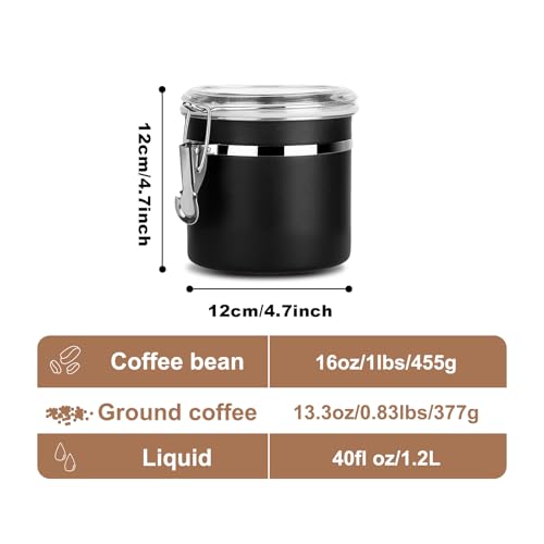Stainless Steel Food Container with Clear Lids Airtight Storage Container Stackable Small Canisters Kitchen Pantry Storage for Cereal (1.2L Black)