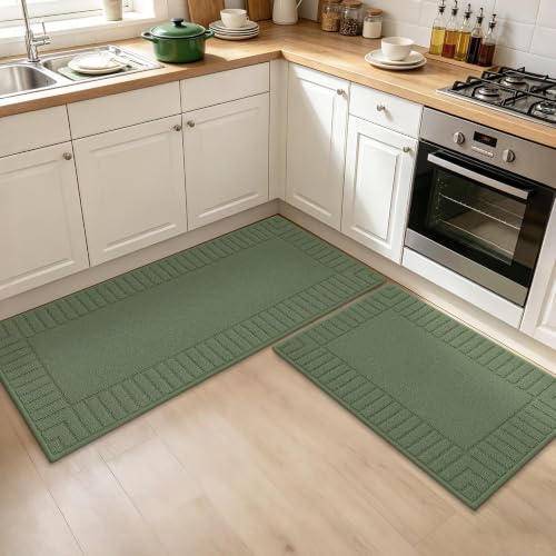 Kitchen Rugs Non Slip Washable 2PCS (Green / 20"x30"+20"x48" (Rectangular))