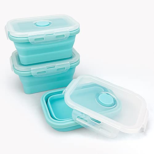 3piece Collapsible Food Storage Containers with Lids (blue)