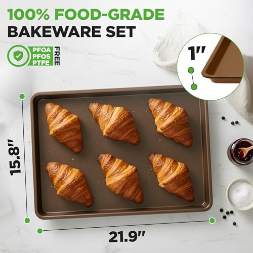 2 Piece Nonstick XL Cookie Sheets for Baking (2-Pack / Gold)