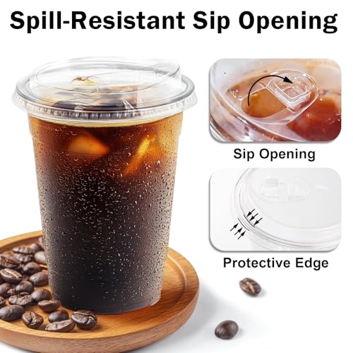 100 Pack 16 oz Clear Plastic Cups with Sip Lids (16oz 100Pack)