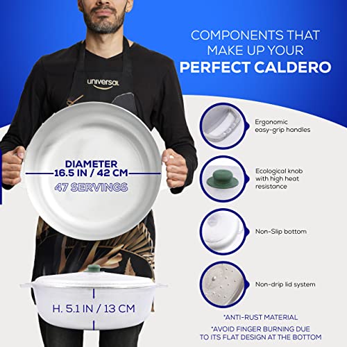 17 QT / 16 Liter) Caldero Pot with Lid, Large Cast Aluminum Rice & Cooking Pot, 47 Cup Capacity for Catering, Restaurants, Soups, Stews, Frying & Large-Batch Cooking (17 Quarts)