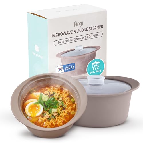 40oz Platinum Silicone Microwave Steamer Pot with Handle & Lid (40oz / Taupe Brown)