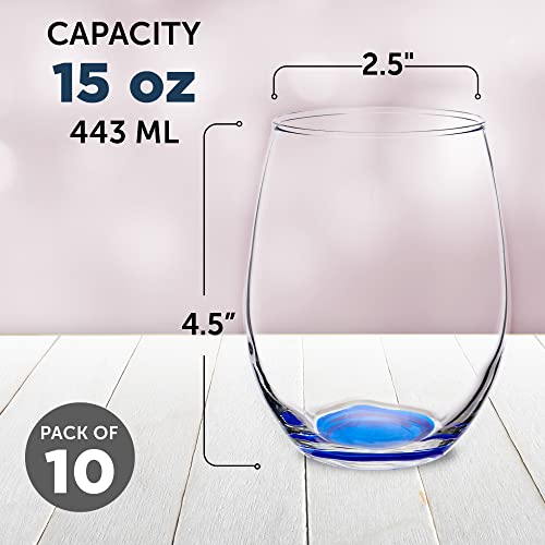 Stemless Wine Glasses in Bulk by ARC Perfection (Blank – Blue / 10 Count (Pack of 1))