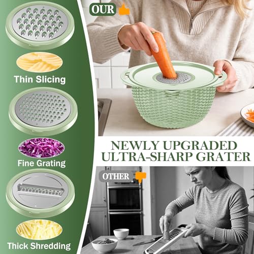 4-in-1 Colander Bowl Set, Strainers and Colanders, Patented 360°, Green (Green)