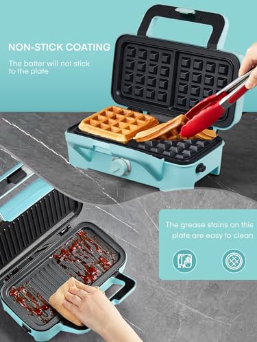 Waffle Maker 3 in 1 Sandwich Maker 1200W Panini Press (Light blue)