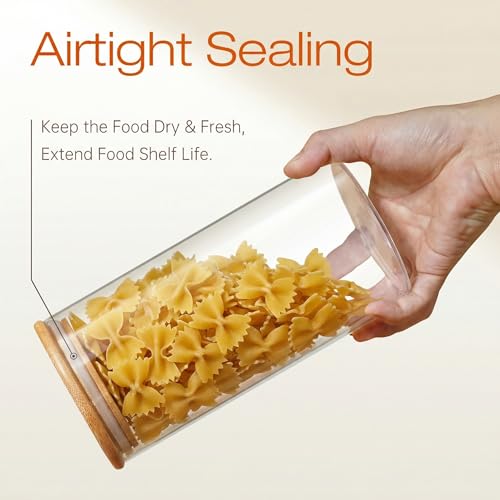 Round Glass Storage Containers with Bamboo Lids for Pasta & Flour (MultiSize 5 Pack)