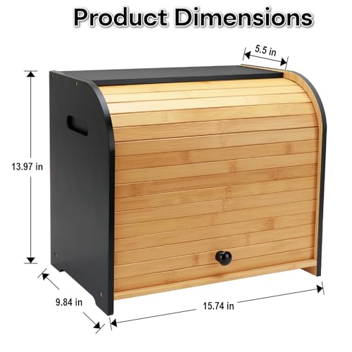 Bamboo Bread Box for Kitchen Countertop (Black)