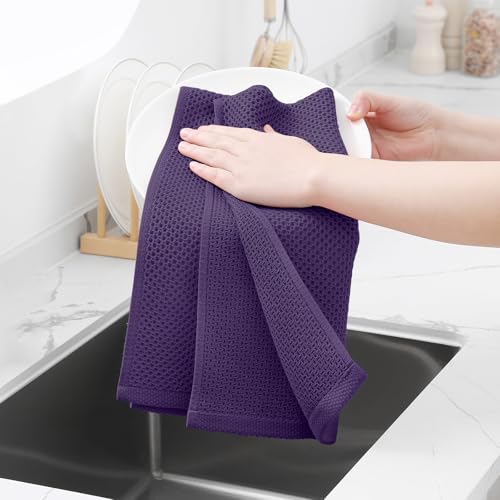 100% Cotton Waffle Weave Kitchen Dish Towels 8 (Eggplant / 13 X 28 - 8 Pack)