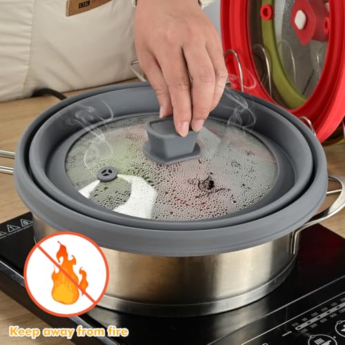 Microwave Splatter Cover Glass Splatter Guard Lid with Collapsible Silicone for Food Pot Plate Cover 11.8 inch Light Grey (Light Grey / 11.8 inch)