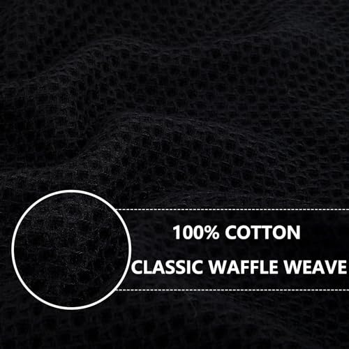 100% Cotton Oversized Waffle Weave Kitchen Towels 6 (Black / 20 X 28 - 6 Pack)