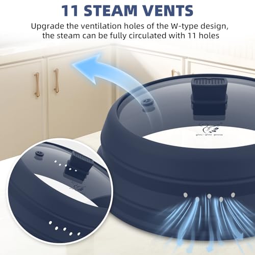 Microwave Splatter Cover Glass Guard Lid with Collapsible Silicone for Food Pot Plate Cover 9.8 inch Dark Blue (DARK BLUE / 9.8 inch)