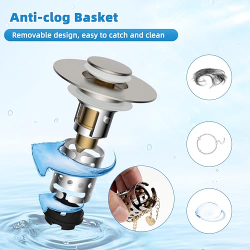 2PCS Universal Bathroom Sink Drain Strainer Hair Catcher (Brushed Nickel)