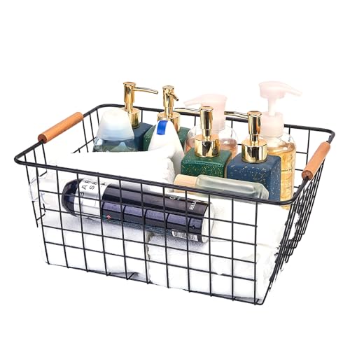 Large black wire baskets with Wooden Handles for storage pantry (New-Black3 / Large)