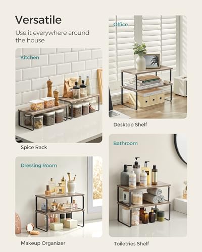Cabinet Organizer Shelf (White + Natural / 2*L (5.4"H) + 2*L (6.2"H))